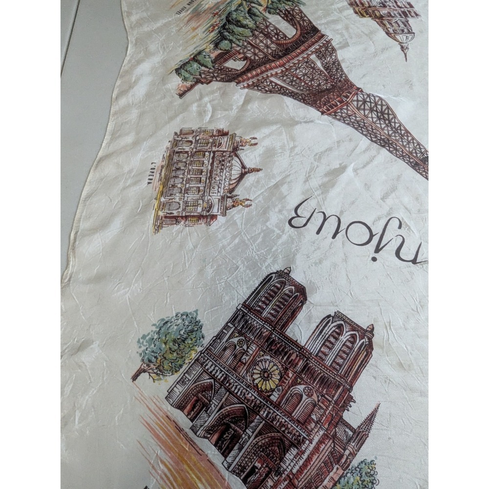 Vintage 30x30 Paris Souvenir Scarf - Large Mid-Century French Landmark Scarf MCM - Picture 11 of 12
